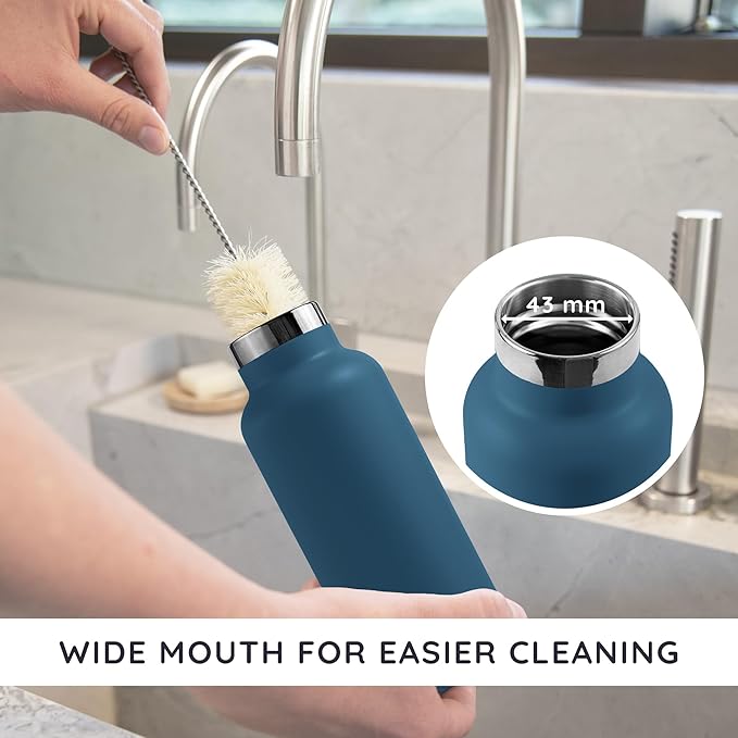 Bambaw Insulated Water Bottle 24oz, Blue Water Bottle for Hiking, Stainless Steel Water Bottle, Water Bottle with Handle, Metal Water Bottle Wide Mouth, Steel Water Bottle – Aegean Blue