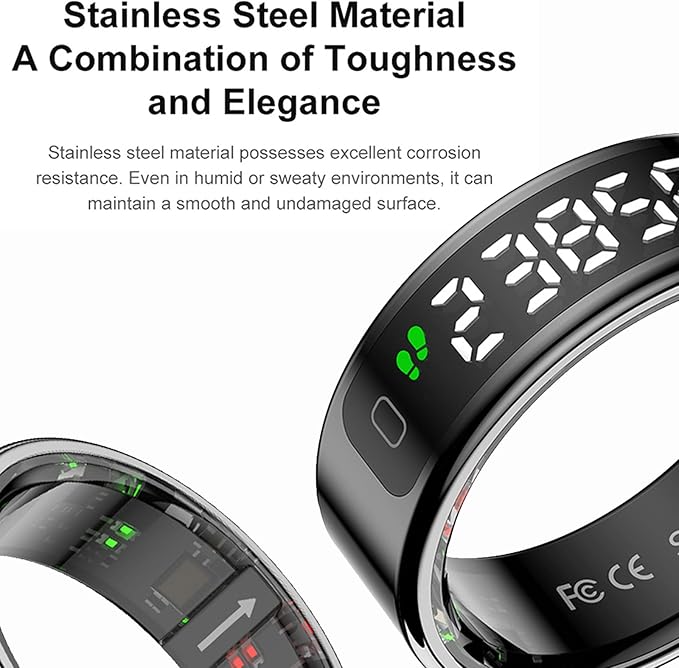 Loluka Smart Ring Touch Control Fitness Tracker Fitness Ring Step Tracker Heart Rate Monitor Health Tracker Screen Display Prayer Count No Subscription Fee for Android iOS