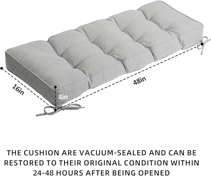 Detiblue Bench Cushion for Indoor Furniture，48x16x4Inch Tufted Bench Seat Cushion with Non-Slip, Comfortable and Durable for Shoe/Entryway/Storage with Cushion（CrossLinen Light Gray）