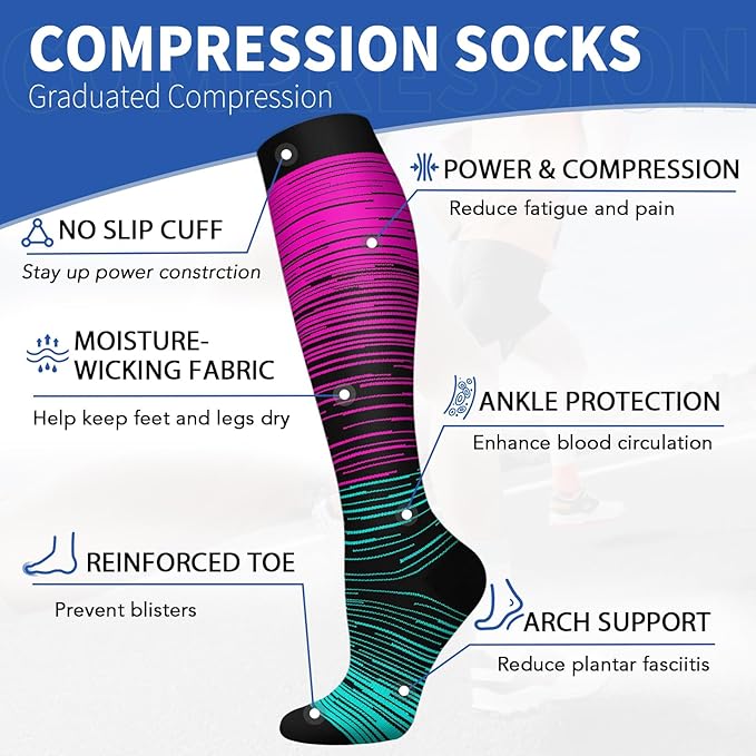 Graduated Copper Compression Socks for Men & Women Circulation 8 Pairs 15-20mmHg - Best for Running Athletic Cycling