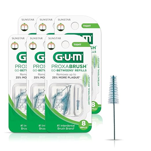 GUM Proxabrush Go-Betweens Refills - Tight - Compatible with GUM Permanent Handle -Reusable Interdental Brushes for Tight Teeth - Soft Bristled Dental Picks, 8 Count(Pack of 6)