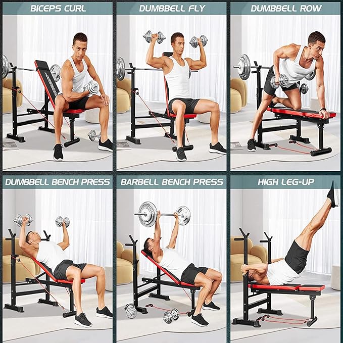 OPPSDECOR 660lbs 6 in 1 Weight Bench Set with Squat Rack, Workout Bench with Leg Extension Preacher Curl Rack Multi-Function Bench Press Set for Home Gym, ZWX1113 New Version Weight Bench