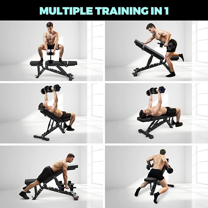 Weight Capacity and Strength Training Bench, Fitness Weight Bench for Garage and Home Gym Workouts