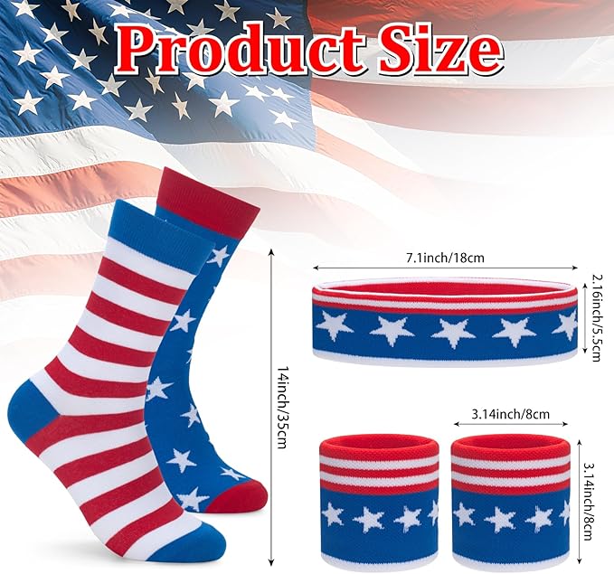 ONUPGO 5 Pieces Sweatbands Striped Socks Set Sports Headband Wristbands High Tube Socks 80s Accessories Costumes