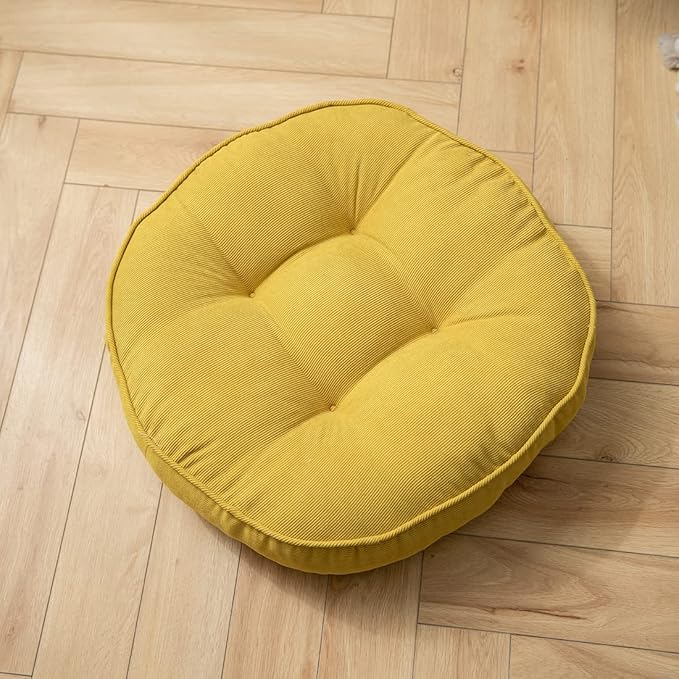 Corduroy Chair Pads Seat Cushion Soft Thicken Bedroom Living Room Floor Tatami Cushion Round Seat Pad for Kids Reading Adult Office,1 Count (Yellow,22"x22")