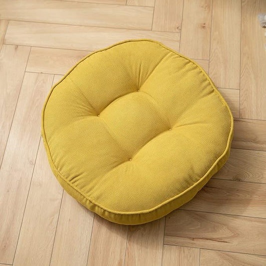 Corduroy Chair Pads Seat Cushion Soft Thicken Bedroom Living Room Floor Tatami Cushion Round Seat Pad for Kids Reading Adult Office,1 Count (Yellow,22"x22")