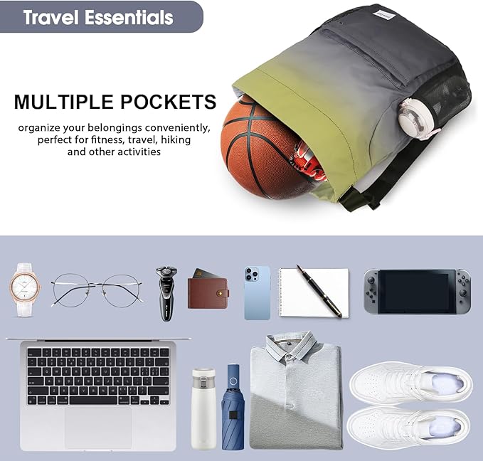 Drawstring Backpack Sports Gym Sackpack with Mesh Pockets Water-Resistant String Cinch Beach Bag for Men Women(Yellow Black)