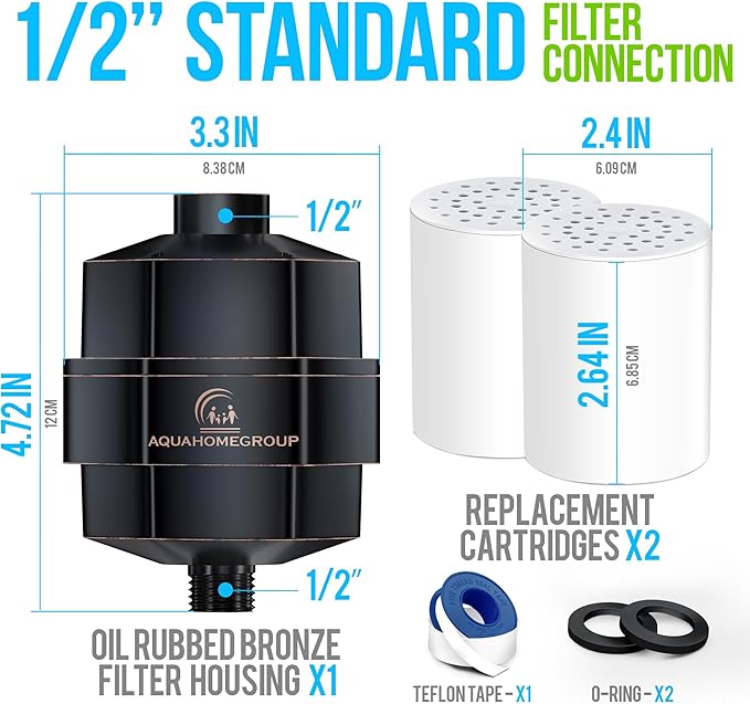 AquaHomeGroup 20 Stage Shower Filter for Hard Water - High Output Universal Shower Head Filter for Chlorine, Fluoride, Heavy Metals - Vitamin C E Shower Water Filter for Hair and Skin (Bronze Black)