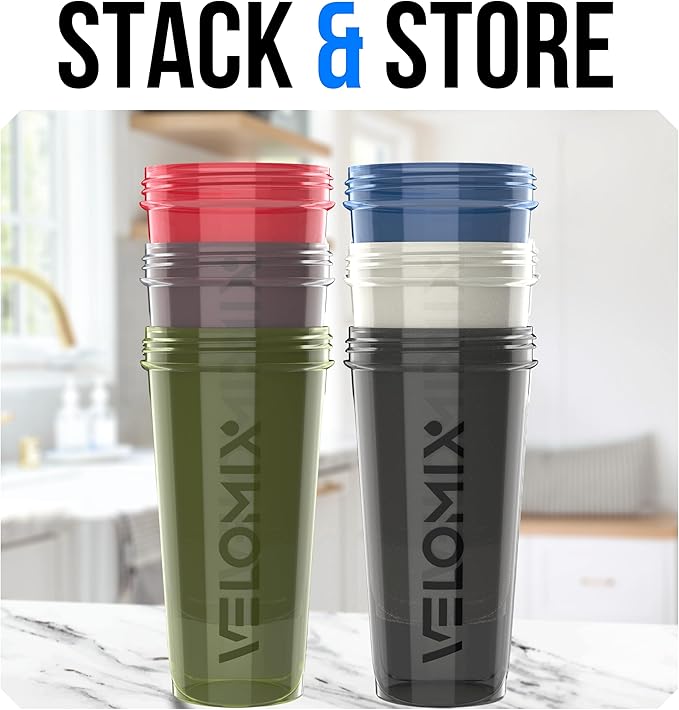 -6 PACK- Shaker Cups for Protein Shakes 28 oz - 6x Wire Whisk | Leak Proof Protein Shaker Bottle for Protein Shakes, Shaker Bottle Pack for Pre & Post Workout (Stealth Edition)