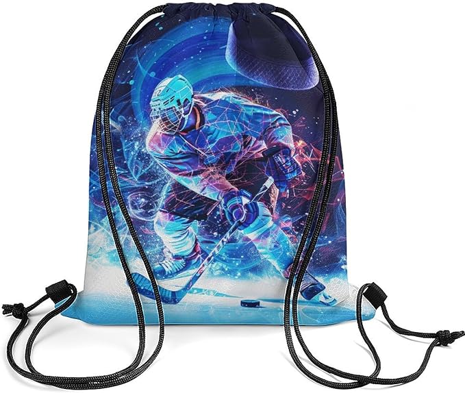 Hockey Drawstring Backpack - Cool Cinch Sack, String Backpacks for Kids Women Men Boys Girls for Gym Outdoor Sports Travel Athletic Drawstring Bag - Lightweight/Foldable