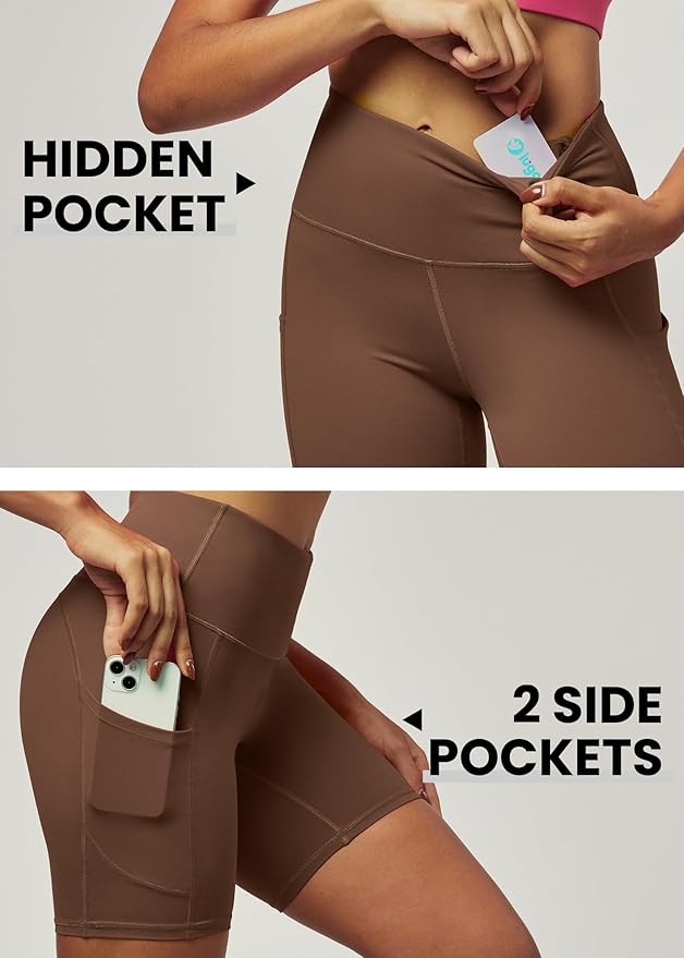 IUGA Biker Shorts Women 6" Tummy Control Workout Shorts Women with Pockets High Waisted Yoga Running Gym Spandex Compression