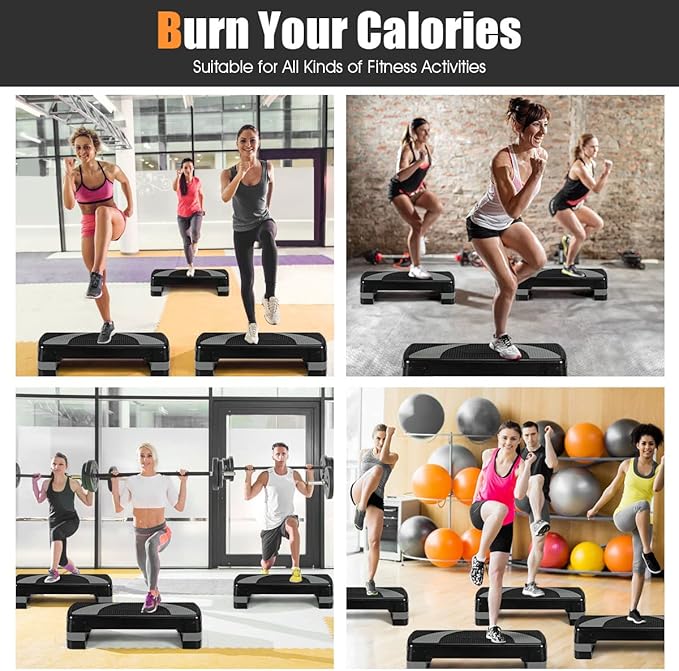Goplus 31" Aerobic Exercise Stepper Deck, Adjustable Fitness Workout Step Platform Trainer with Risers, 4”6”8”Levels Height-Adjustable, for Home Gym and Office