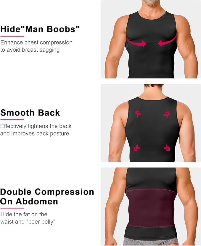 Gotoly Men Compression Shirt Shapewear Slimming Body Shaper Vest Undershirt Tummy Control Tank Top