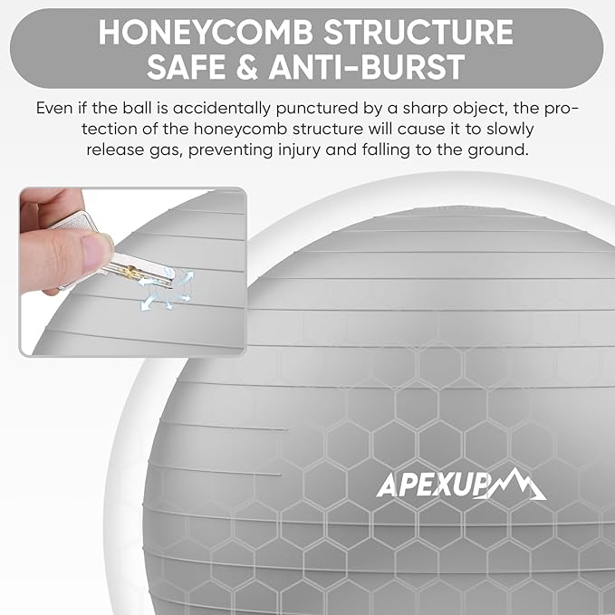 APEXUP Yoga & Pilates Ball - Anti Slip Heavy Duty Gym Ball for Fitness, Balance & Core Workout