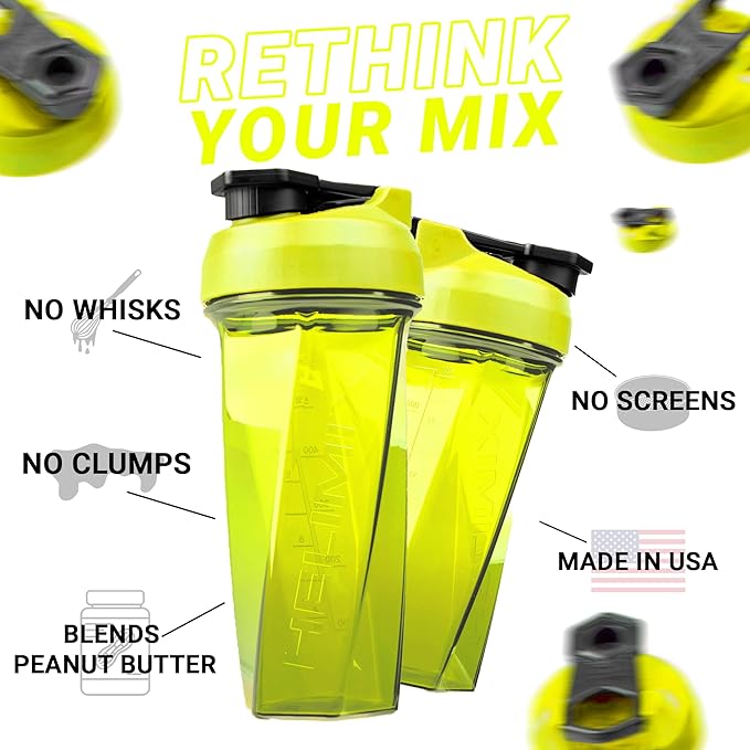 HELIMIX 2.0 Vortex Blender Shaker Bottle Holds upto 28oz | No Blending Ball or Whisk | USA Made | Portable Pre Workout Whey Protein Drink Shaker Cup | Mixes Cocktails Smoothies Shakes | Top Rack Safe