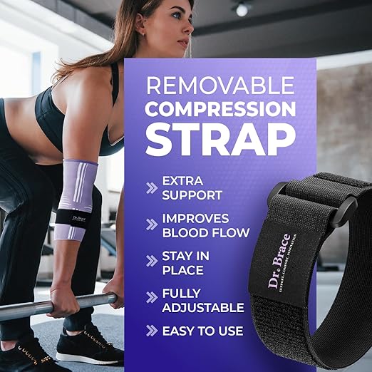DR. BRACE® Elite Elbow Brace Support, Breathable Elbow Compression Sleeve with Gel Pad for Golfer's, Tennis Elbow & Tendonitis Treatment & Pain Relief 2024 (Purple-White, X-Large)