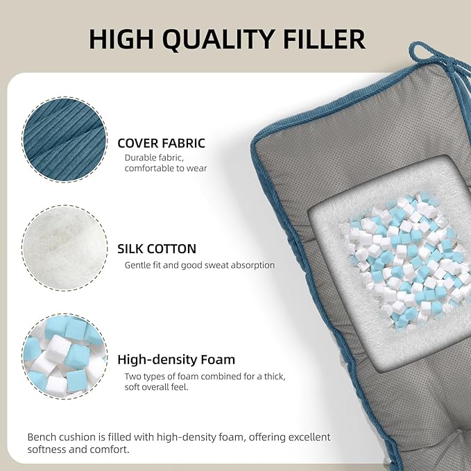 Detiblue Bench Cushion for Indoor Furniture，42x16x4Inch Tufted Bench Seat Cushion with Non-Slip, Comfortable and Durable for Shoe/Entryway/Storage with Cushion（Elita Light Blue）