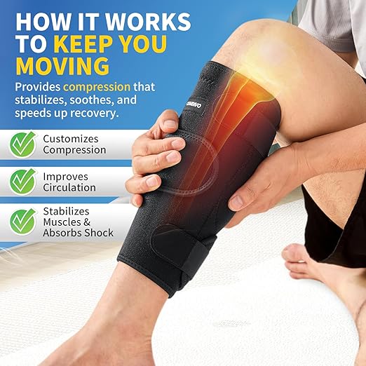 CAMBIVO Calf Brace for Torn Muscle, 2 Pack Adjustable Neoprene Compression Wrap Support for Shin Splints, Strain, Leg Pain (Black, X-Large)