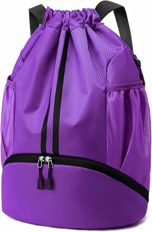 Hoedia Sports Drawstring Backpack - String Swim Gym Bag with Shoes Compartment and Wet Proof Pocket for Women and Men