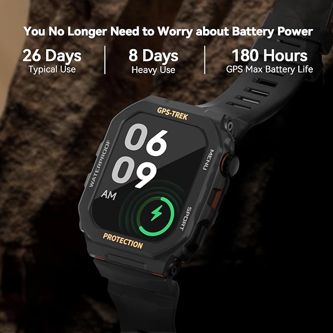 GPS Running Watch, Rugged Military Smart Watch, IP68, Long Battery Life, Multi-GNSS Support, Tracback Routing and More, Training Metrics and Recovery Insights, Answer/Make Call