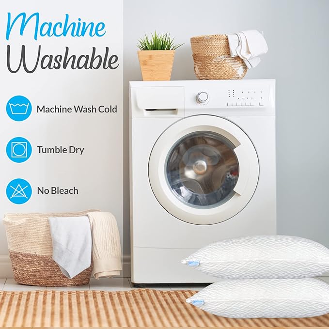 2 Pack Queen Size Rayon Derived from Bamboo Pillows, Cooling Shredded Memory Foam Bed Pillow Sets for Side, Back, Stomach Sleepers, Adjustable, Washable Cover, Queen (Pack of 2)