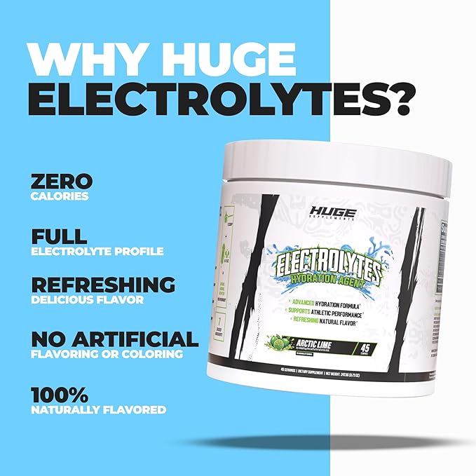 Huge Supplements Electrolytes Powder - Advanced Hydration Formula w/Full Electrolyte Profile - Sugar Free, No Artificial Flavors or Colors - 45 Servings (Artic Lime)