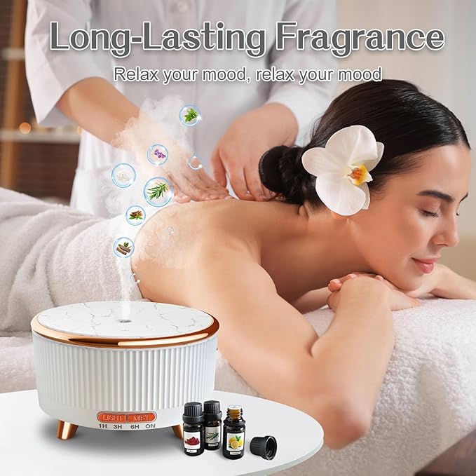 Essential Oil Diffusers for Home 500ml,Aromatherapy Diffusers for Essential Oils Large Room with 7 Colors Lights & 3 Mist Mode Waterless Auto Off,Cool Mist Humidifiers for Decor，White