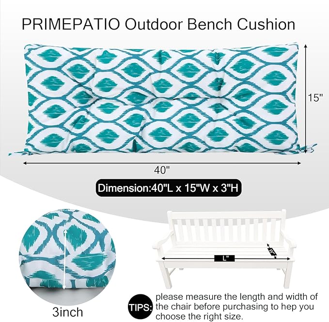 Outdoor Bench Cushion Waterproof, Tufted Bench Seat Cushion 40 x 15 Inch, Patio Wicker Indoor Seat Pads for Outside Garden Patio Balcony
