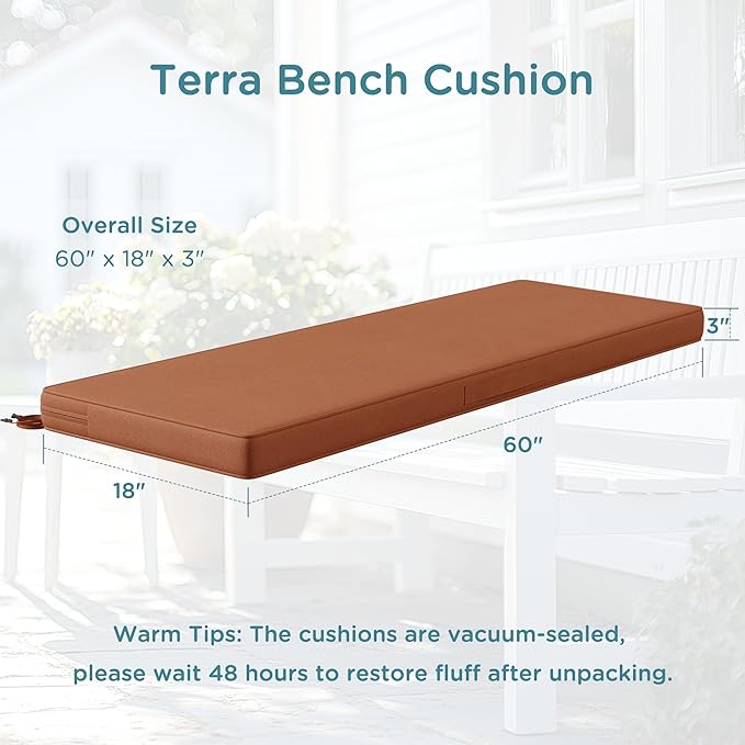 Codi Outdoor Bench Cushion 60 inch, Double Waterproof Patio Furniture Cushions Replacement for Swing, Porch, Couch, 60x18x3'', Spice