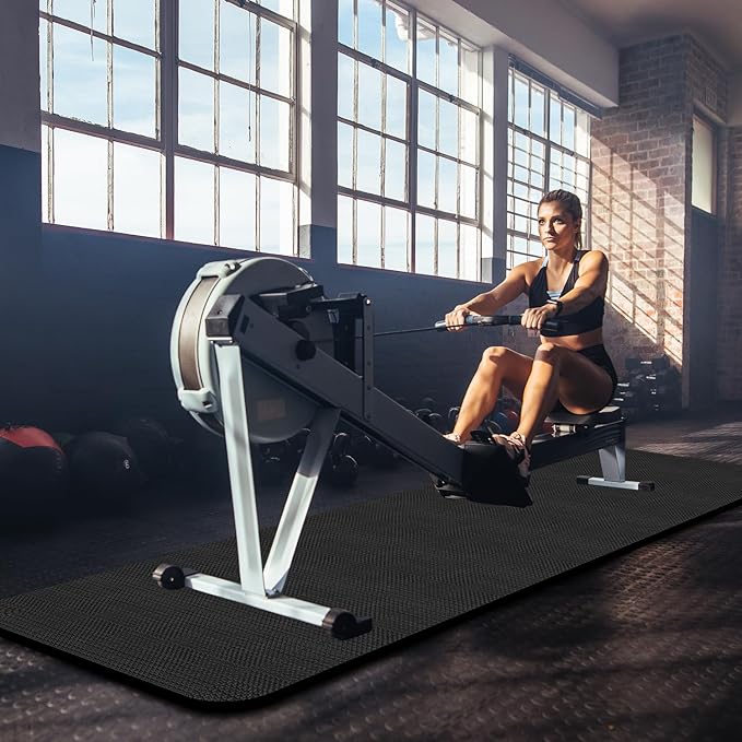 Rowing Machine Mat 96" x 28" With Sports Towel and Strap,Treadmill Mat Compatible with Peloton Bike, Row & Concept 2 Rowing Machine,Exercise Bike,Gym Exercise Fitness Equipment