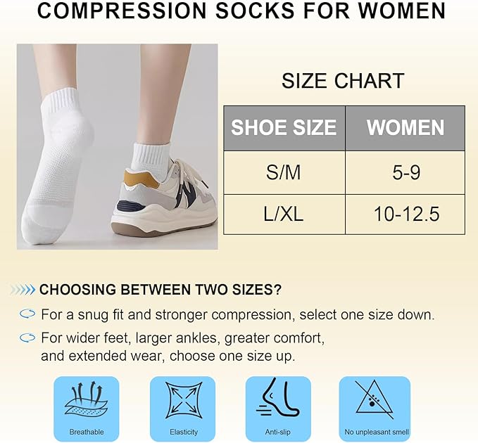 DHSO 7 Pairs Cushioned Ankle Compression Socks for Women Plantar Fasciitis Running Wicking Socks with Arch Support