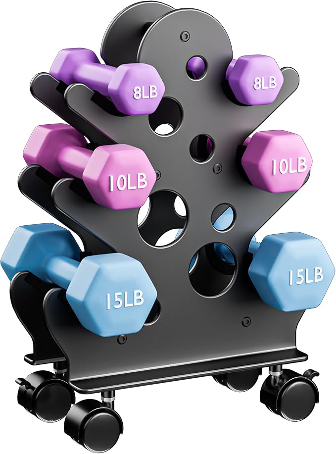 Dumbbell Rack Stand Only(Dumbbells Not Included) - Dumbbell Storage Rack with/without Wheels, Space Saver for Home Gym.