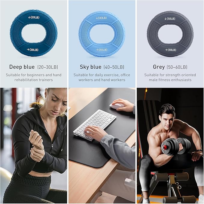 Hand Grip Strengthener, Grip Strength Trainer, Fingers Exerciser - Silicone Rings for Muscle Training Sports Rock Climbing Finger Rehabilitation Training,Hand & Wrist Muscles Trainer Stress Relief,5 Resistance Levels