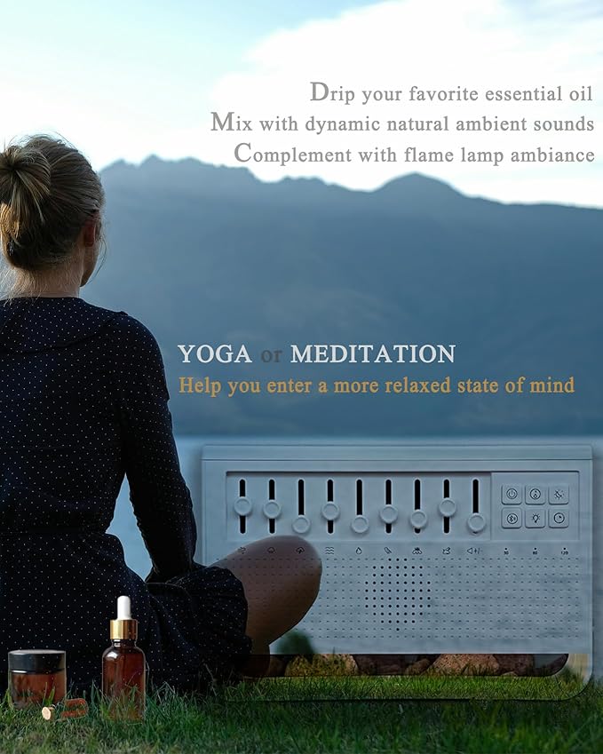 Sound Machine with DIY White Noise, Essential Oil Aromatherapy, Flame Diffusers, Night Light,Timer; Perfect for Sleep, Meditation, Work, Learning, Yoga - Great Gift for Life
