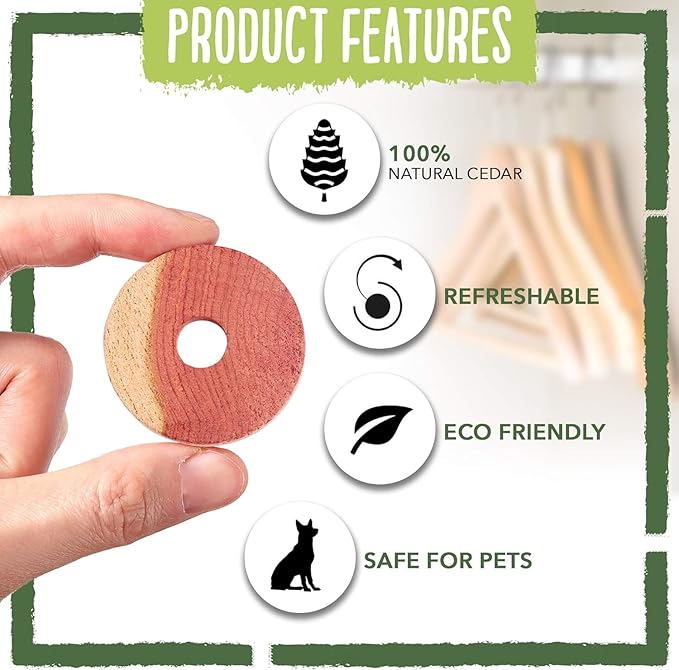 ecoKiwi Cedar Blocks for Clothes Storage - 28 Pack Cedar Rings - 100% Natural Aromatic Cedar for Closets & Drawers - Red Cedarwood Oil Scented Chips with Sandpaper - Cedar Planks Freshener Deodorizer