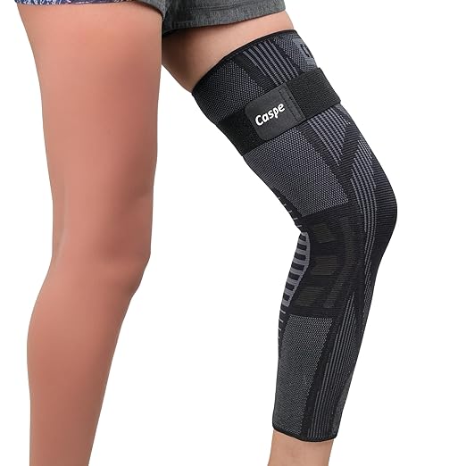 Caspe 1 Pack Full Leg Compression Sleeve for Men & Women with Strap – 3D Knit Support for Thigh, Knee & Calf – Non-Slip, Breathable Leg Compression for Sports, Recovery (Large)