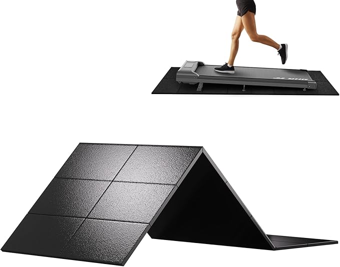 HOVSCO Foldable Treadmill Mat Non-Slip Exercise Bike Mat, 1/4" Thick, 30"x63" Waterproof Walking Pad for Carpet, Hardwood Floors, Workout, Indoor Bikes, Fitness Equipment, Home Yoga