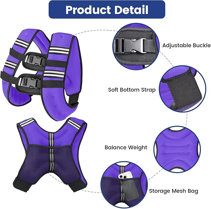 Zikopomi Weighted Vest Woman Man, 6lb/8lb/12lb/16lb/20lb/25lb/30lb Weight Vest with Reflective Stripes for Workout, Strength Training, Running, Fitness, Muscle Building, Weight Loss, Rucking Vest