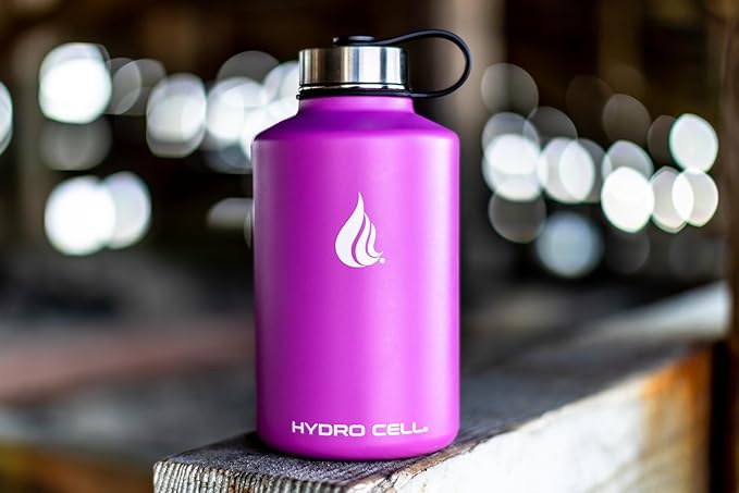 HYDRO CELL Stainless Steel Insulated Water Bottle with Straw - For Cold & Hot Drinks - Metal Vacuum Flask with Screw Cap and Modern Leakproof Sport Thermos for Adults (Fuchsia 64oz)