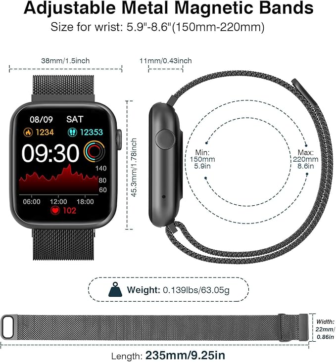 Smart Watches for Men Women with Blood Pressure Monitor,1.9" HD Full Touch Screen, 24/7 Heart Rate Monitor, SpO2/Sleep Tracker, IP67 Waterproof Smartwatch,123 Sports Fitness Tracker for Android iOS