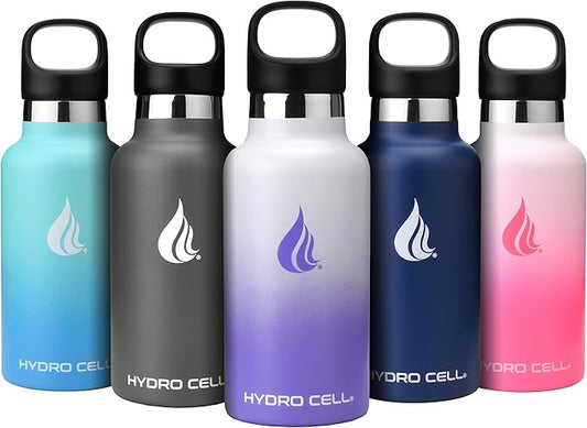 HYDRO CELL Stainless Steel Water Bottle with Straw & 2 Standard Mouth Lids (32oz 24oz 20oz 16oz) Keeps Liquids Hot or Cold w/Double Wall Vacuum Insulated Leak Proof Sport Design (Lavender/White 16oz)