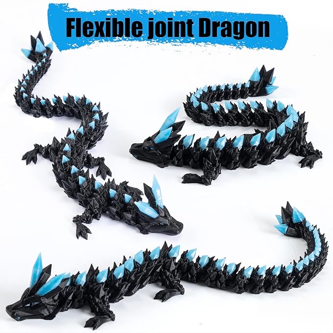 11.81" 3D Printed Glow in The Dark Dragon with Egg & USB UV Flashlight, Crystal Articulated Dragon Fidget Toy for Kids, Dragon Egg Gift for Boys Girls Ages 4+, Birthday Halloween