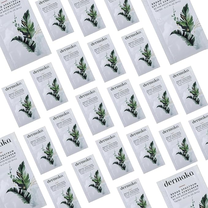 Dermaka Tinted Sunscreen SPF 42 for Face & Body – 2-in-1 Lightly Tinted Mineral Sunscreen with Zinc Oxide & Titanium Dioxide – Skin Soothing, Water-Resistant 80 Min, 5ml 25 sachets