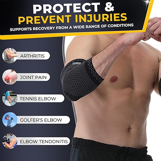 NeoTech Care Elbow Support Brace - Breathable - Men, Women, Right or Left (Black Color, Size XL, 1 Pair)