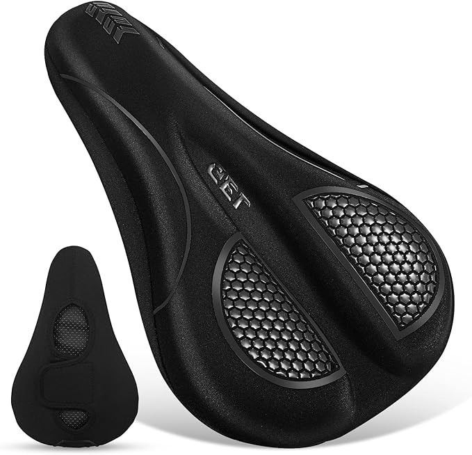 Bike Seat Cushion - Gel Bike Seat Cover Padded for Men & Womens Comfort, Soft Bicycle Saddle Compatible with Exercise Bike, for Indoor and Outdoor Cycling(Black)