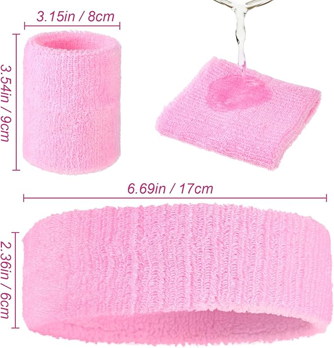 Civaner 12 Pcs 80s 90s Sweatbands Neon Headbands Wristbands for Men Women Party Sports Cotton Headbands Terry Cloth Athletic Sweat Bands for Tennis Football Gym Workingout Accessories