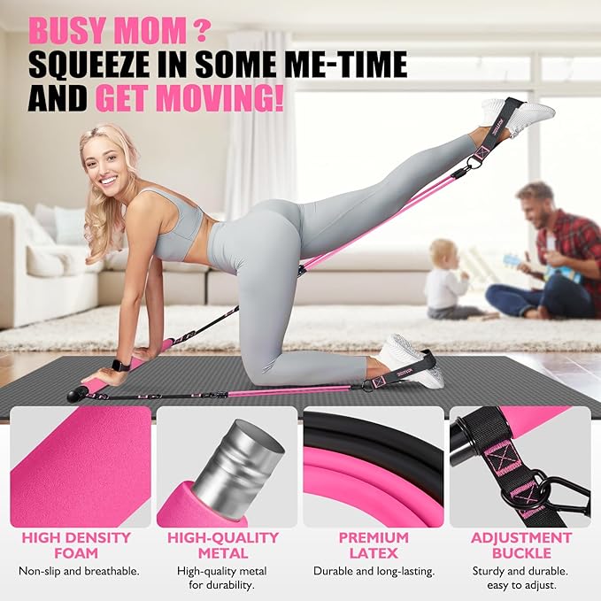 Pilates Bar Kit with Resistance Bands, Pilates Equipment, Multifunctional Pilates Bar for Women & Men, Pilates kit for Hip, Back, Arm, Full-Body Workouts, Home Gym Strength Training Equipment