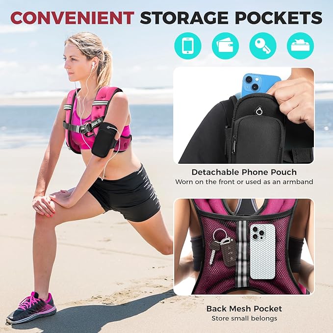 BAGAIL Weighted Vest, 5lbs/8lbs/10lbs/12lbs/15lbs/20lbs/25lbs/30lbs Weight Vest with Detachable Phone Pouch, Rucking Vest for Women, Men, Walking, Weight Loss, Training, Running