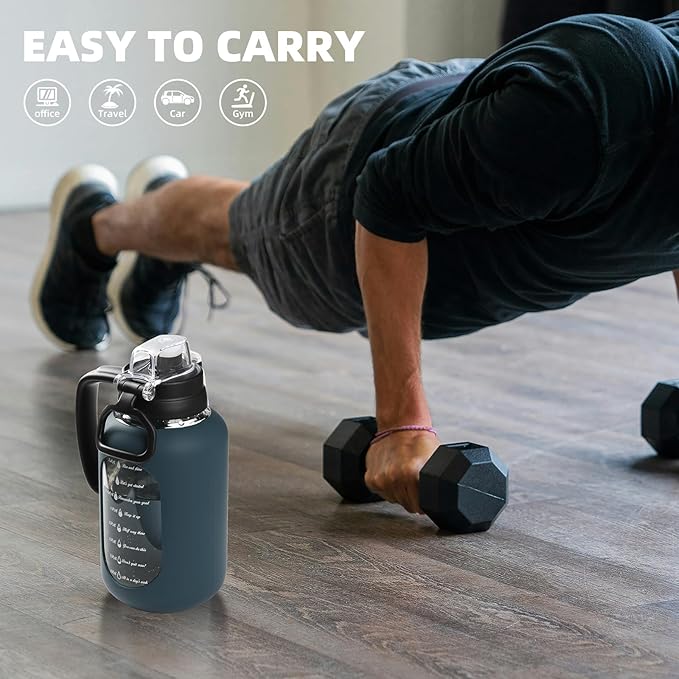 64 oz Glass Water Bottle with Straw and Handle Half Gallon Water Jug with Silicone Sleeve Large Water Bottle for Office, Gym, Outdoor Sports