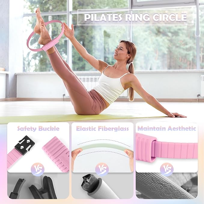 Pilates Essentials Kit for Women, 13.5" Pilates Ring and Ball Set with Resistance Bands for Home Workouts, Portable Pilates Kit with Bag & Training Poster for Full Body Exercise